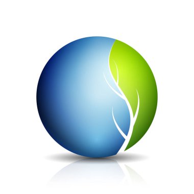 Şirket küresel yeşil logolu ağaç işareti, vektör, illüstrasyon, Eko kavramı  