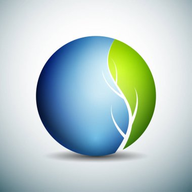 Şirket küresel yeşil logolu ağaç işareti, vektör, illüstrasyon, Eko kavramı  