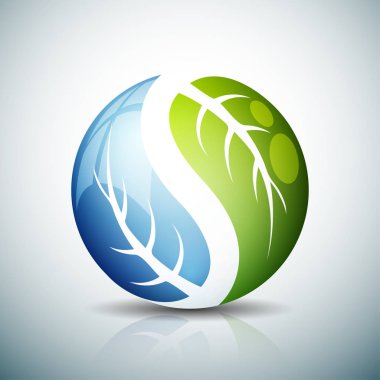 Şirket küresel yeşil logolu yaprakları işaretleri, vektör, illüstrasyon, Eko kavramı  