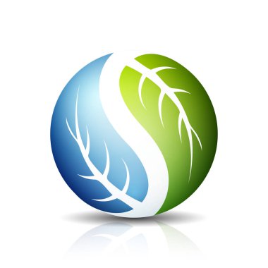 Şirket küresel yeşil logolu yaprakları işaretleri, vektör, illüstrasyon, Eko kavramı  