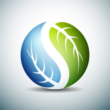 Şirket küresel yeşil logolu yaprakları işaretleri, vektör, illüstrasyon, Eko kavramı  