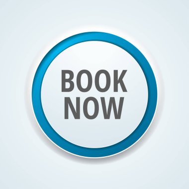 Beyaz arka plan üzerinde kitap şimdi yuvarlak düğmesi