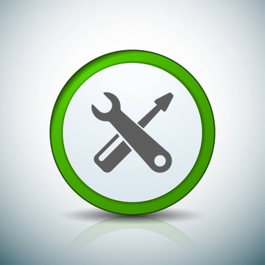 Yeşil yuvarlak düğmeyle araçlar simgesi beyaz arka plan üzerinde