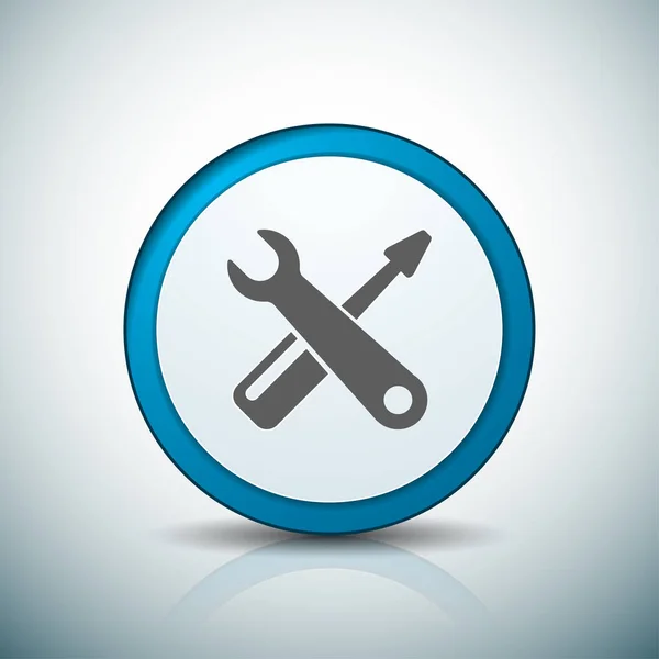 Blauer Runder Knopf Mit Werkzeugsymbol Auf Weißem Hintergrund — Stockvektor