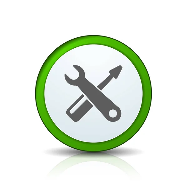 Grüne Runde Taste Mit Werkzeugsymbol Auf Weißem Hintergrund — Stockvektor