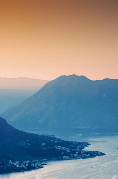 Vista Desde Fortaleza Kotor Atardecer Boka Kotorska —  Fotos de Stock