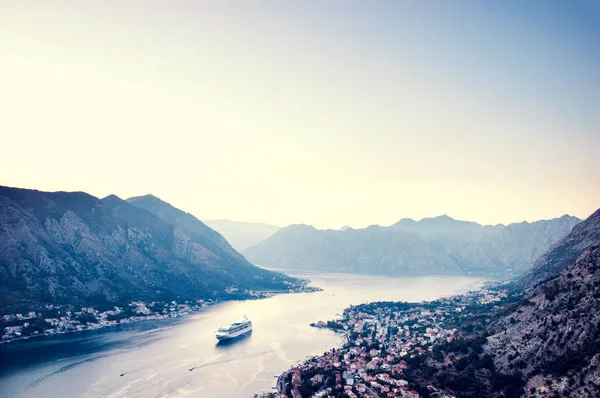 Vista Kotor Fortaleza Pôr Sol Boka Kotorska — Fotografia de Stock