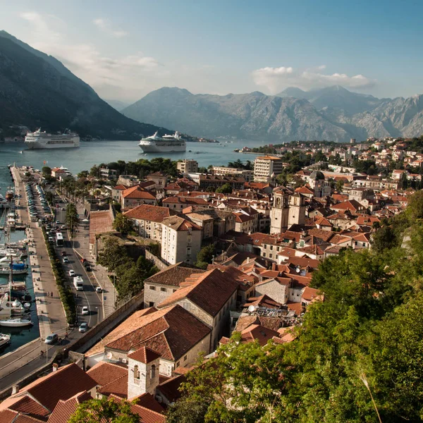 Panoramisch Uitzicht Kust Oude Stad Van Kotor Montenegro — Stockfoto