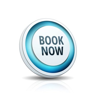 Beyaz arka plan üzerinde kitap şimdi yuvarlak düğmesi