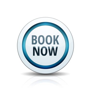 Beyaz arka plan üzerinde kitap şimdi yuvarlak düğmesi