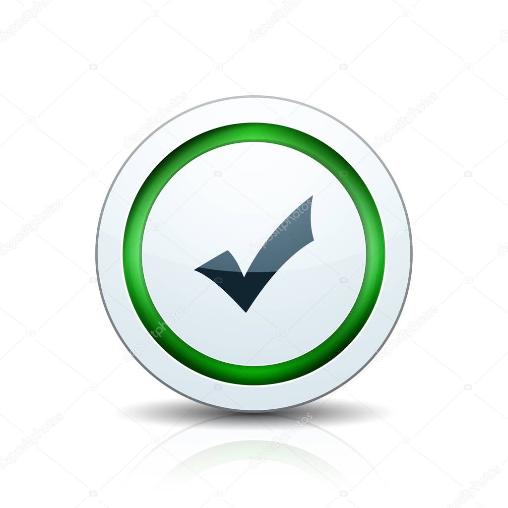 check mark sign in button isolated on white background, vector, illustration
