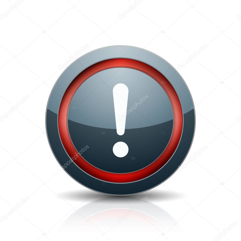 attention sign with exclamation mark symbol in button , vector, illustration