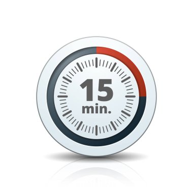 Beyaz arka plan, vektör, illüstrasyon izole 15 dakika zamanlayıcı simgesi 