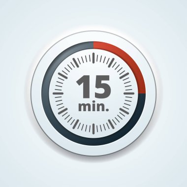 Beyaz arka plan, vektör, illüstrasyon izole 15 dakika zamanlayıcı simgesi 