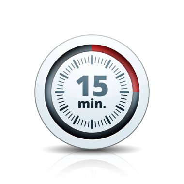 Beyaz arka plan, vektör, illüstrasyon izole 15 dakika zamanlayıcı simgesi 