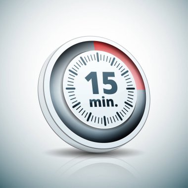 Beyaz arka plan, vektör, illüstrasyon izole 15 dakika zamanlayıcı simgesi 