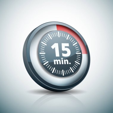 Beyaz arka plan, vektör, illüstrasyon izole 15 dakika zamanlayıcı simgesi 