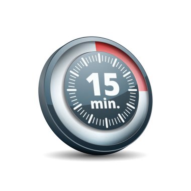 Beyaz arka plan, vektör, illüstrasyon izole 15 dakika zamanlayıcı simgesi 
