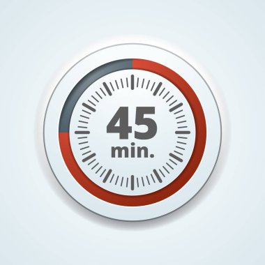 Beyaz arka plan, vektör, illüstrasyon izole 45 dakika zamanlayıcı simgesi