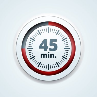 Beyaz arka plan, vektör, illüstrasyon izole 45 dakika zamanlayıcı simgesi