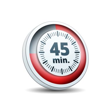 Beyaz arka plan, vektör, illüstrasyon izole 45 dakika zamanlayıcı simgesi