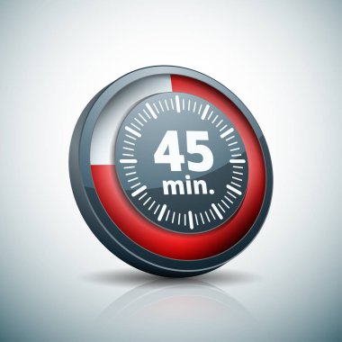 Beyaz arka plan, vektör, illüstrasyon izole 45 dakika zamanlayıcı simgesi