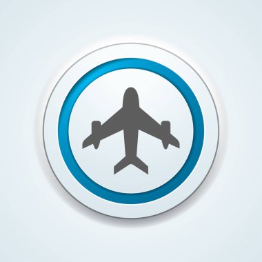 Internet yuvarlak beyaz arka plan üzerinde uçak işareti olan düğme