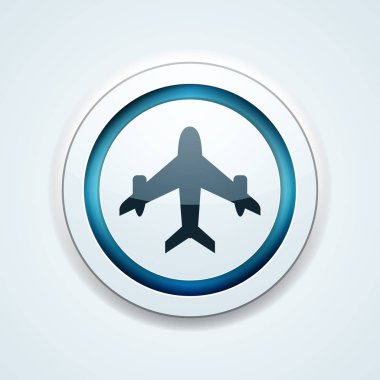 Internet yuvarlak beyaz arka plan üzerinde uçak işareti olan düğme