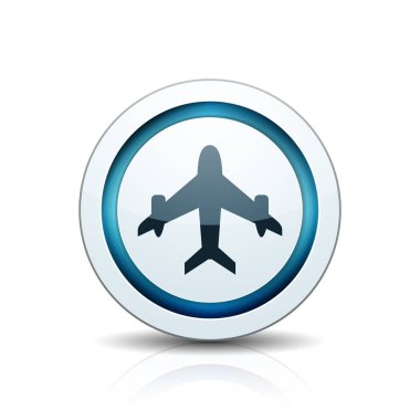 Internet yuvarlak beyaz arka plan üzerinde uçak işareti olan düğme