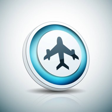 Internet yuvarlak beyaz arka plan üzerinde uçak işareti olan düğme