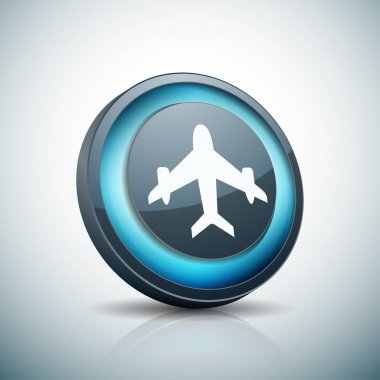 Internet yuvarlak beyaz arka plan üzerinde uçak işareti olan düğme