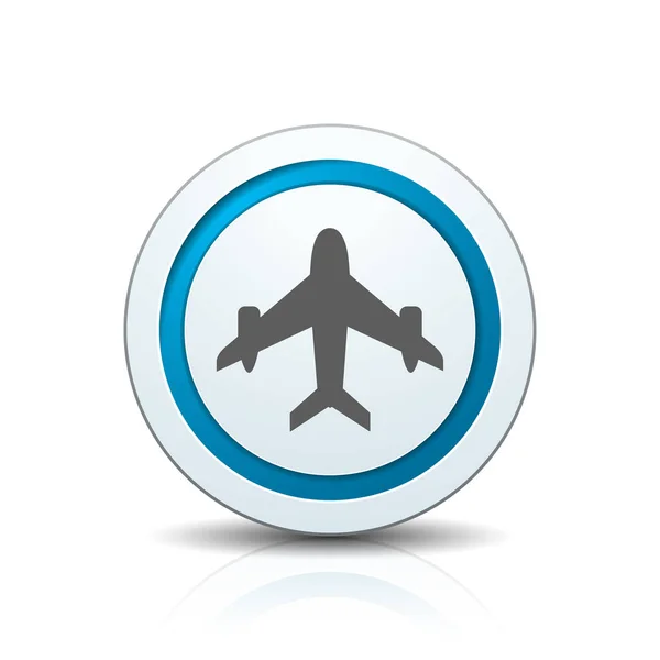 Internet Kulaté Tlačítko Znakem Letadla Bílém Pozadí — Stockový vektor