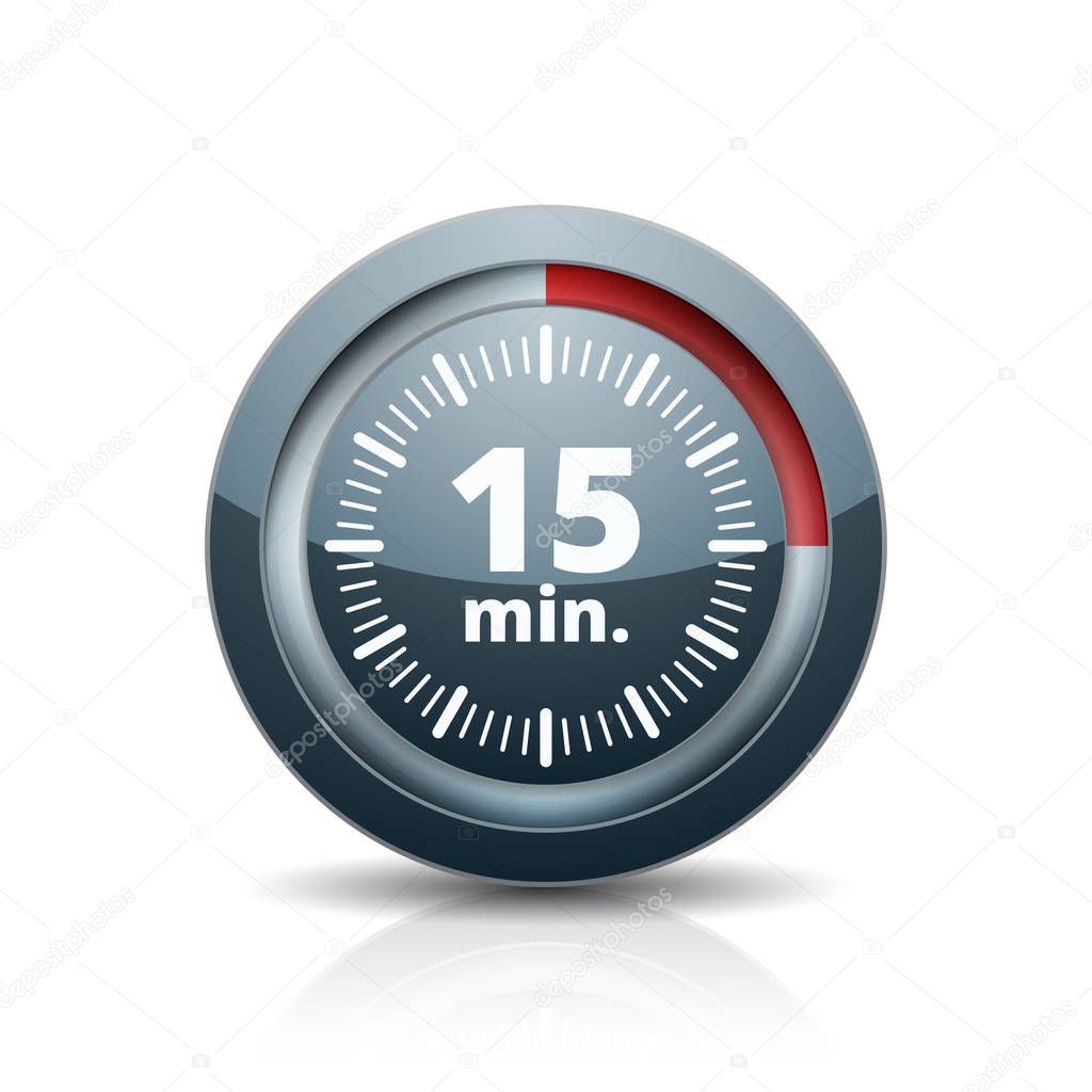 15 minutes Timer icon isolated on white background, vector, illustration 