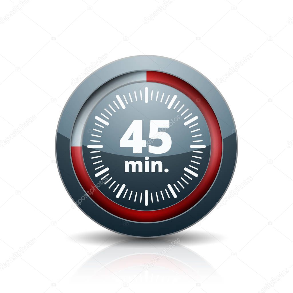 45 minutes Timer icon isolated on white background, vector, illustration