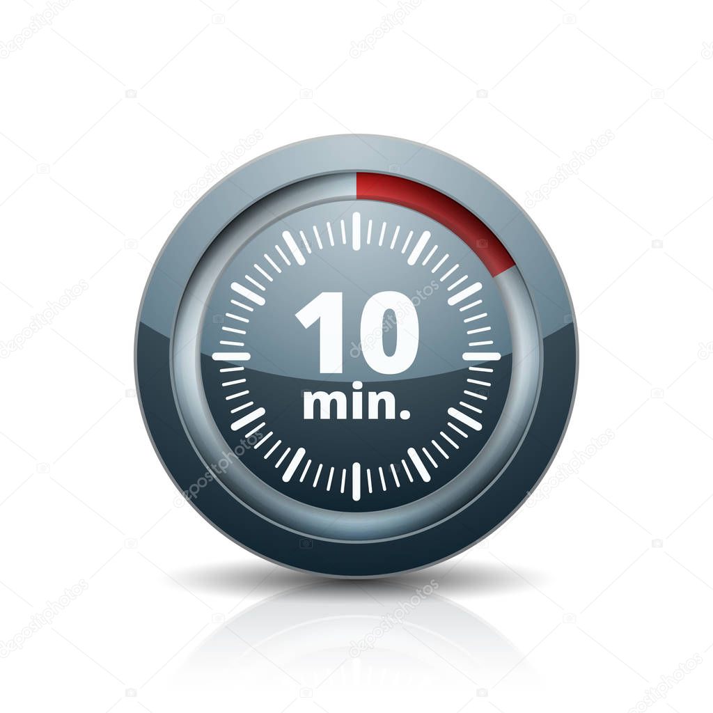 10 minutes Timer icon isolated on white background, vector, illustration 
