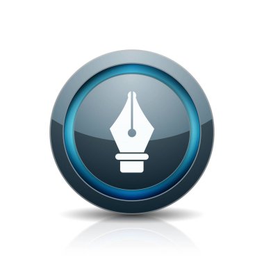 Beyaz arka plan üzerinde kalem işareti olan yuvarlak Internet düğmesini