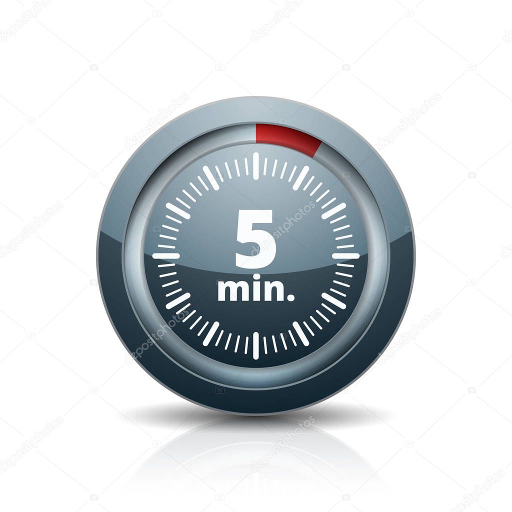 5 minutes Timer icon isolated on white background, vector, illustration 