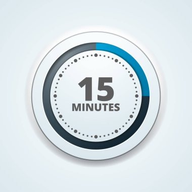 Beyaz arka plan, vektör, illüstrasyon izole 15 dakika zamanlayıcı simgesi