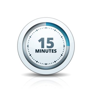 Beyaz arka plan, vektör, illüstrasyon izole 15 dakika zamanlayıcı simgesi