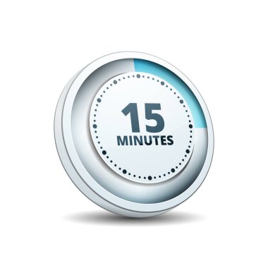 Beyaz arka plan, vektör, illüstrasyon izole 15 dakika zamanlayıcı simgesi
