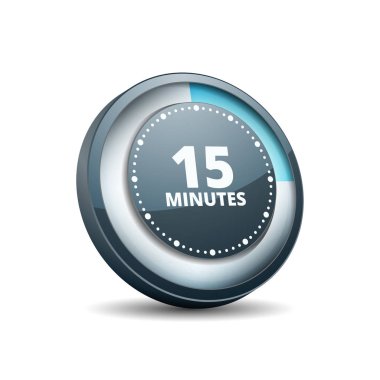 Beyaz arka plan, vektör, illüstrasyon izole 15 dakika zamanlayıcı simgesi