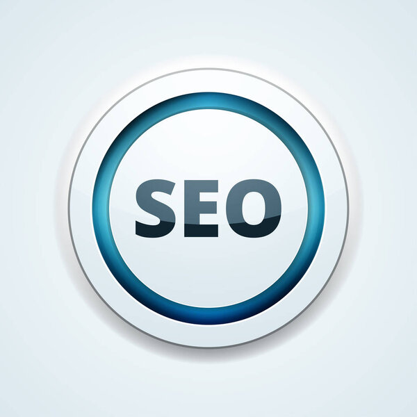 Search engine optimization abbreviation in button, vector, illustration 