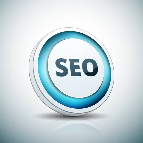 Search engine optimization abbreviation in button, vector, illustration 