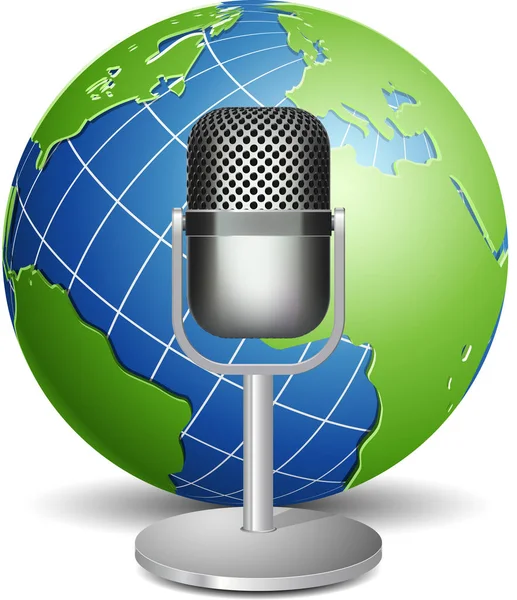 Globe Simple Icône Avec Microphone Vecteur Illustration — Image vectorielle