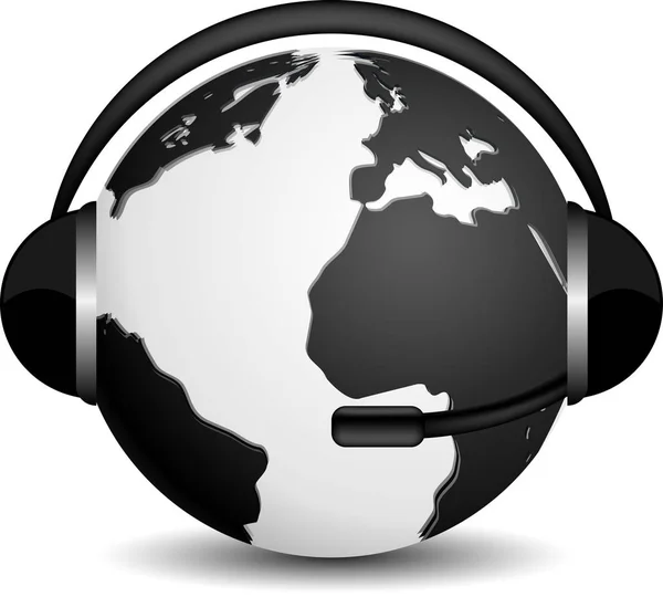 Kulaklık Vektör Illüstrasyon Ile Dünya Küre — Stok Vektör