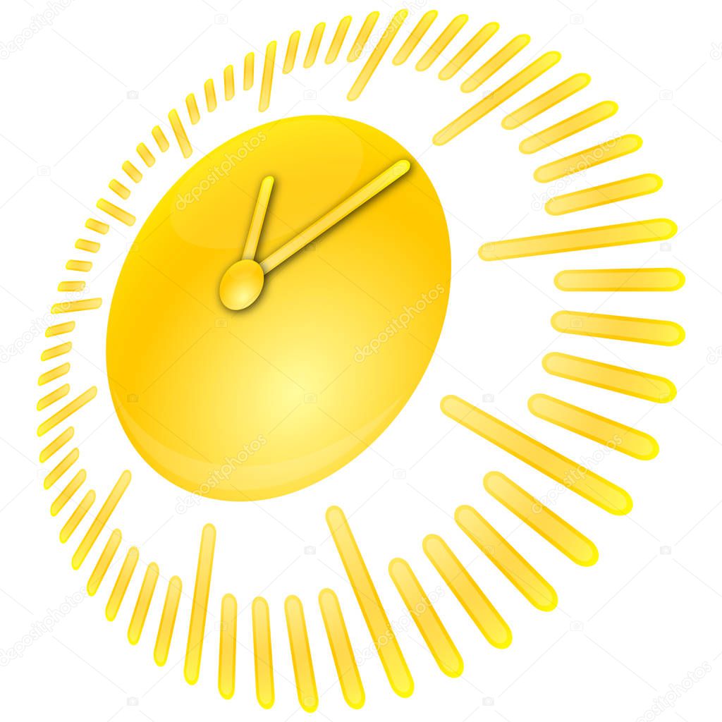 sun in form of clock icon isolated on white background, vector, illustration