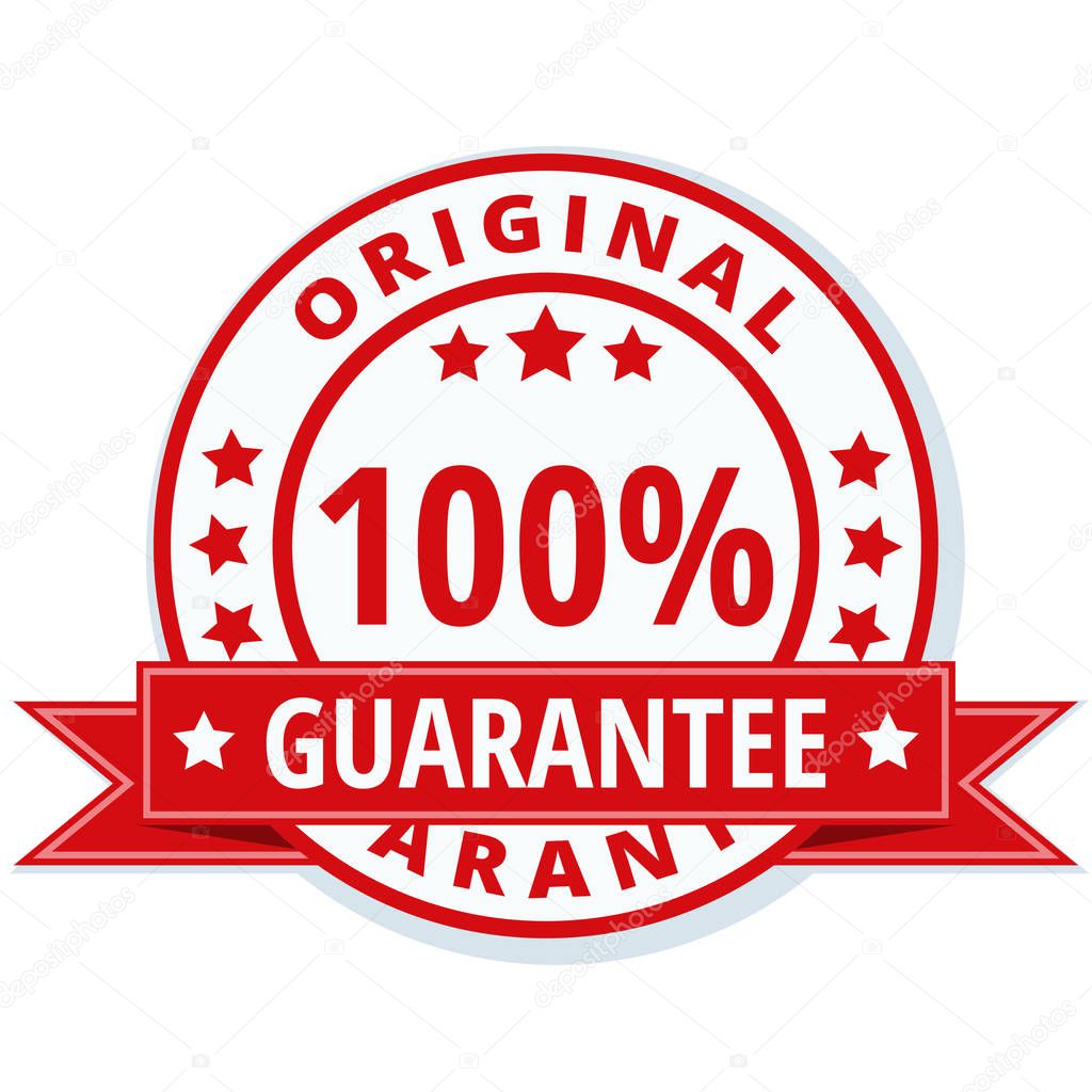 original guaranteed icon with red ribbon, vector illustration