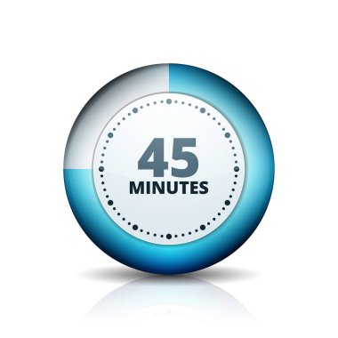 Beyaz arka plan, vektör, illüstrasyon izole 45 dakika zamanlayıcı simgesi