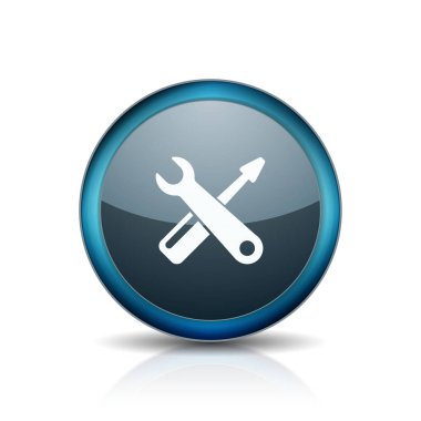 Beyaz arka plan üzerinde izole araçlar simgesi ile yuvarlak düğmesi