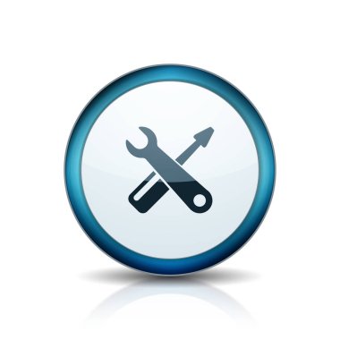 Beyaz arka plan üzerinde izole araçlar simgesi ile yuvarlak düğmesi